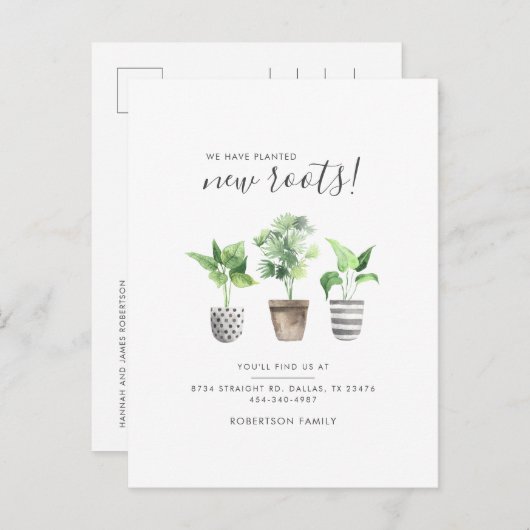 Carte Postale Faire-part Plantes en pot Boho Nouvelle Adresse Botanique Dém (Devant / Derrière)