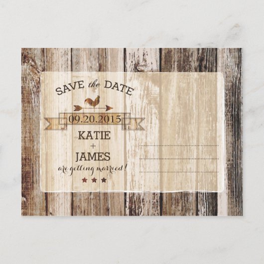 Carte Postale Faire-part Plaques en bois rustique Etching cardiaque Enregis (Dos)