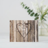 Carte Postale Faire-part Plaques en bois rustique Etching cardiaque Enregis (Debout devant)