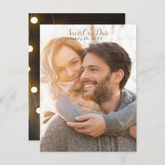 Carte Postale Faire-part Pleine Photo Feux En Bois Rustique Éclairage Enreg (Devant / Derrière)