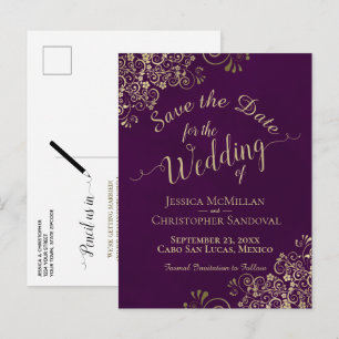 Carte Postale Faire-part Plum & Gold Chic Calligraphie Mariage Enregistrer