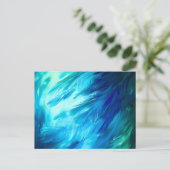 Carte Postale Faire-part Plume Abstrait Bleu Vert (Debout devant)