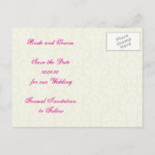Carte Postale Faire-part Plume de paon bijou cœur mariage Save the Date (Dos)