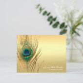 Carte Postale Faire-part Plume de paon or exotique boho Save the Date (Debout devant)