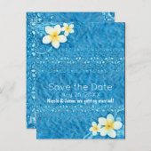 Carte Postale Faire-part Plumeria Tropicale Bleu Été Enregistrer La Date (Devant / Derrière)