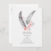 Carte Postale Faire-part Plumes de Bohême Rustique Enregistrer la date (Devant / Derrière)