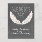 Carte Postale Faire-part Plumes + Mariage en tableau noir Enregistrer la da (Devant)