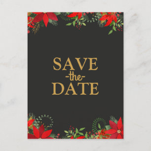 Carte Postale Faire-part Poinsettia de mariage d'hiver sombre Vacances Sauv