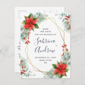 Carte Postale Faire-part Poinsettia Eucalyptus Mariage de pin Enregistrer l (Devant / Derrière)