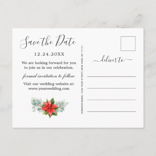 Carte Postale Faire-part Poinsettia Eucalyptus Mariage de pin Enregistrer l (Dos)