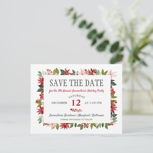 Carte Postale Faire-part Poinsettia Noël Fête Enregistrer La Date (Debout devant)