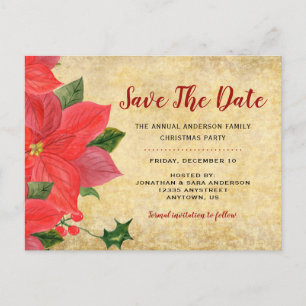 Carte Postale Faire-part Poinsettia Rustique Sauvegarder la Date de la Fê