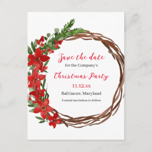 Carte Postale Faire-part Poinsettia Wreath Enregistrer La Date Noël Fête