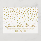 Carte Postale Faire-part Point Gold - Blanc & Or - Économisez la Date (Devant)