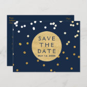 Carte Postale Faire-part Points Confetti Bleu & Or brillants Enregistrer La (Devant / Derrière)