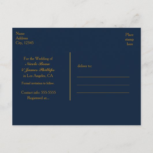 Carte Postale Faire-part Points Confetti Bleu & Or brillants Enregistrer La (Dos)