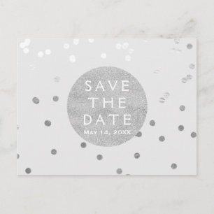 Carte Postale Faire-part Points Confetti Gris Et Argent brillants Enregistr