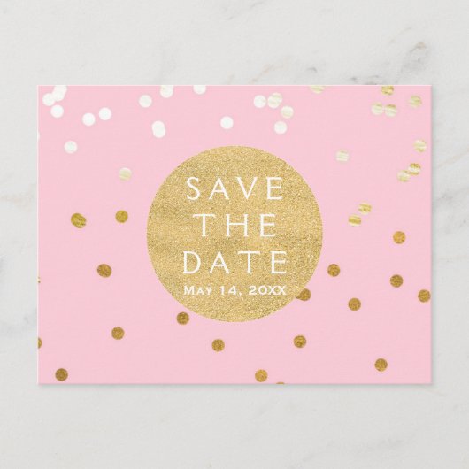 Carte Postale Faire-part Points Confetti Rose & Or brillants Enregistrer La (Devant)