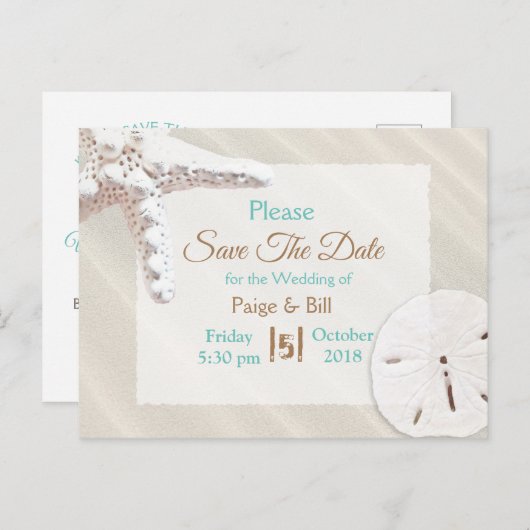 Carte Postale Faire-part Poisson étoilée côtière Mariage sablonneux Enregis (Devant / Derrière)