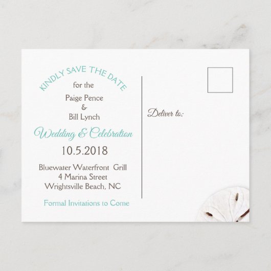 Carte Postale Faire-part Poisson étoilée côtière Mariage sablonneux Enregis (Dos)