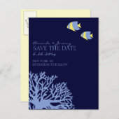 Carte Postale Faire-part Poisson Tropical Bleu et Jaune  Épargnez la Date (Devant / Derrière)