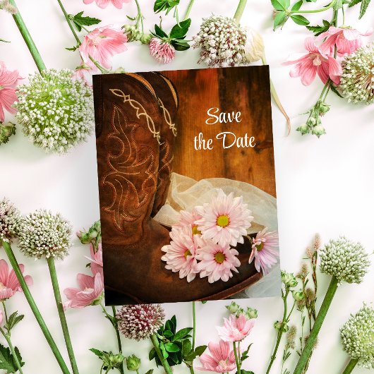 Carte Postale Faire-part Poissons roses Boots Cowboy Mariage Enregistrer la