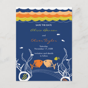 Carte Postale Faire-part Poissons S'embrassant Poisson Mer Corail Save The 