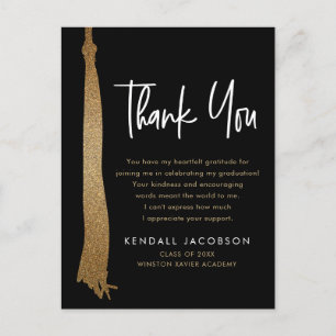 Carte Postale Faire-part Pompon de chapeau de remise de diplôme Or Noir Min