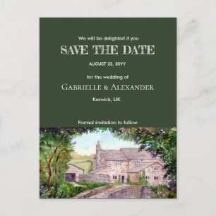 Carte Postale Faire-part Pont Pierre Aquarelle Mariage Enregistrer La Date