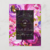 Carte Postale Faire-part Pops de rose et violet floral vibrant Enregistrer (Devant)