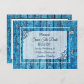 Carte Postale Faire-part Porte Antique Usée Bleue Enregistrer la Date de Ma (Devant / Derrière)