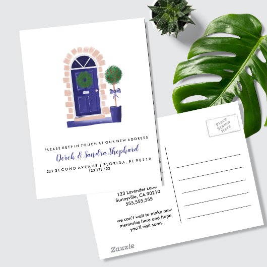 Carte Postale Faire-part Porte avant bleue Changement d'adresse nous avons 