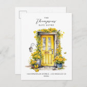 Carte Postale Faire-part Porte Fleurie Jaune Rustique Nous Avons Déménagé (Devant / Derrière)