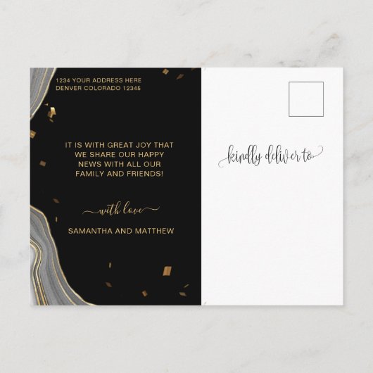 Carte Postale Faire-part Porte noire et or, engagé, Fiançailles (Dos)