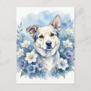 Carte Postale Faire-part Portrait de chien floral botanique à l'aquarelle