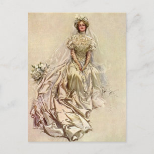 Carte Postale Faire-part Portrait de mariage vintage de la mariée, Enregist