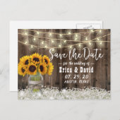 Carte Postale Faire-part Pot de tournesol Mariage floral rustique Save the (Devant / Derrière)