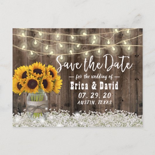 Carte Postale Faire-part Pot de tournesol Mariage floral rustique Save the (Devant)