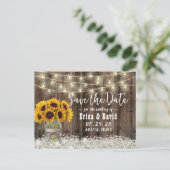 Carte Postale Faire-part Pot de tournesol Mariage floral rustique Save the (Debout devant)
