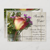 Carte Postale Faire-part Pot Mason avec rose et fleurs sauvages (Devant / Derrière)