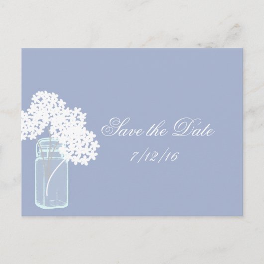 Carte Postale Faire-part Pot Mason, Hydrangea Blanche, Sauvegarder la Date (Devant)