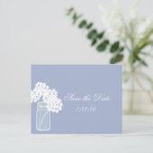 Carte Postale Faire-part Pot Mason, Hydrangea Blanche, Sauvegarder la Date (Debout devant)