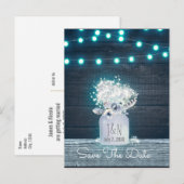 Carte Postale Faire-part Pot Mason Jar Lumières Bleues Rustique Enregistrer (Devant / Derrière)