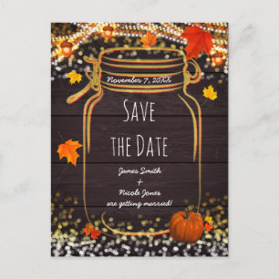 Carte Postale Faire-part Pot Mason Jar Rustique Automne Enregistrer la Date