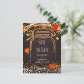 Carte Postale Faire-part Pot Mason Jar Rustique Automne Enregistrer la Date (Debout devant)