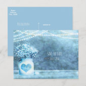 Carte Postale Faire-part Pot Mason Jarreau Cœur Bleu & Baby's Breath Save T (Devant / Derrière)