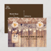 Carte Postale Faire-part Pot Mason Rustique Éclairé & Marguerites Enregistr (Devant / Derrière)