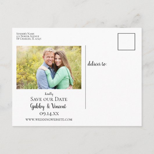 Carte Postale Faire-part Poteau de Clôture Rustique et Fleurs Sauvages Mari (Dos)