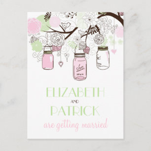 Carte Postale Faire-part Pots en Mason rose et vert Enregistrer la date Car