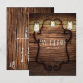 Carte Postale Faire-part Pots Mason en bois rustique de campagne & illuminé (Devant / Derrière)